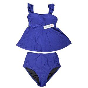 NWT | Kate Kasin | Royal Blue Ruffle Shoulder Peplum Tankini Bikini Set | Small